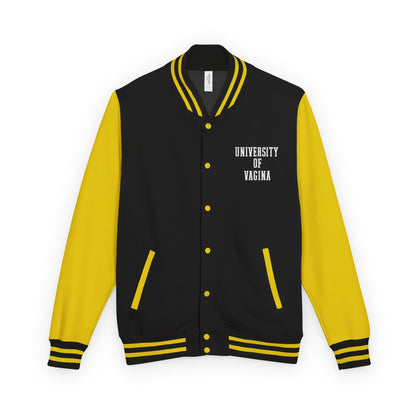 "University of Vagina" Letterman Jacket —  Back Print Collegiate Bomber