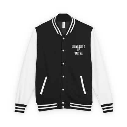 "University of Vagina" Letterman Jacket —  Back Print Collegiate Bomber