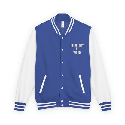 "University of Vagina" Letterman Jacket —  Back Print Collegiate Bomber