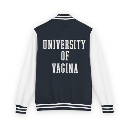 "University of Vagina" Letterman Jacket —  Back Print Collegiate Bomber