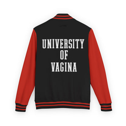 "University of Vagina" Letterman Jacket —  Back Print Collegiate Bomber