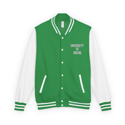 "University of Vagina" Letterman Jacket —  Back Print Collegiate Bomber