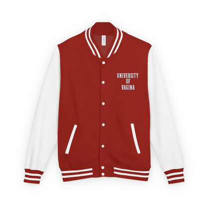 "University of Vagina" Letterman Jacket —  Back Print Collegiate Bomber