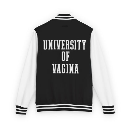 "University of Vagina" Letterman Jacket —  Back Print Collegiate Bomber