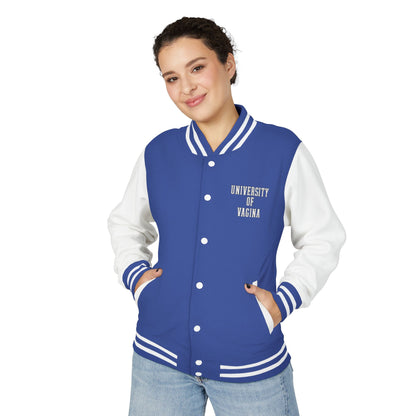 "University of Vagina" Letterman Jacket —  Back Print Collegiate Bomber
