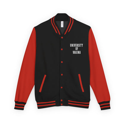 "University of Vagina" Letterman Jacket —  Back Print Collegiate Bomber