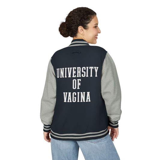"University of Vagina" Letterman Jacket —  Back Print Collegiate Bomber