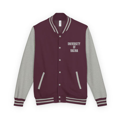 "University of Vagina" Letterman Jacket —  Back Print Collegiate Bomber