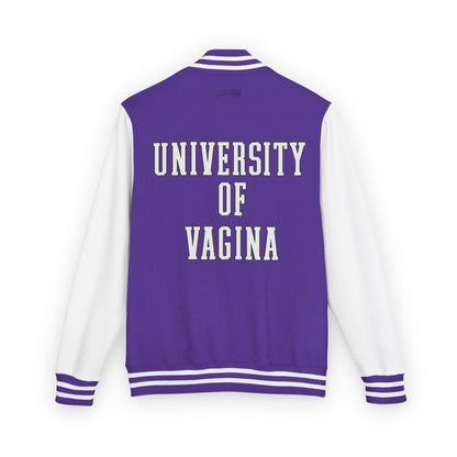 "University of Vagina" Letterman Jacket —  Back Print Collegiate Bomber