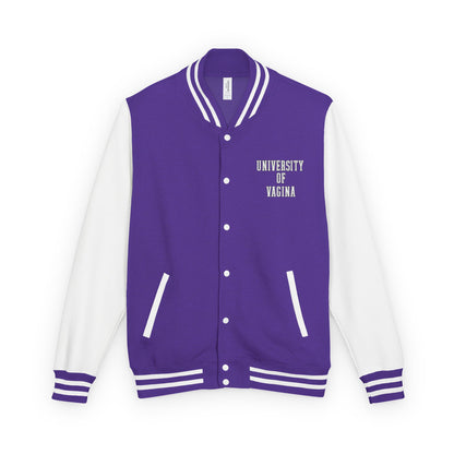 "University of Vagina" Letterman Jacket —  Back Print Collegiate Bomber