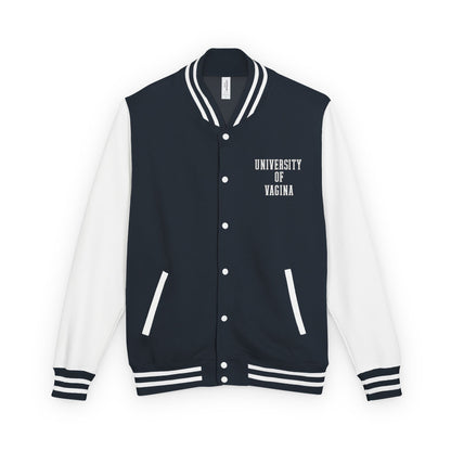 "University of Vagina" Letterman Jacket —  Back Print Collegiate Bomber