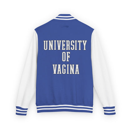 "University of Vagina" Letterman Jacket —  Back Print Collegiate Bomber