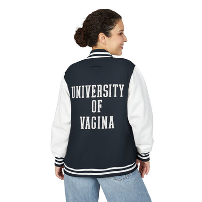 "University of Vagina" Letterman Jacket —  Back Print Collegiate Bomber