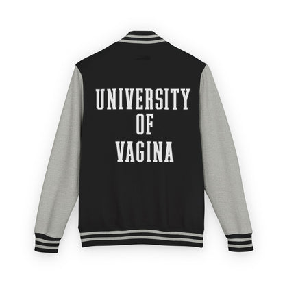 "University of Vagina" Letterman Jacket —  Back Print Collegiate Bomber