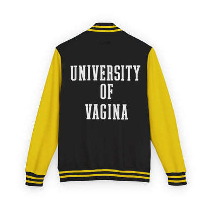 "University of Vagina" Letterman Jacket —  Back Print Collegiate Bomber