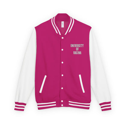"University of Vagina" Letterman Jacket —  Back Print Collegiate Bomber