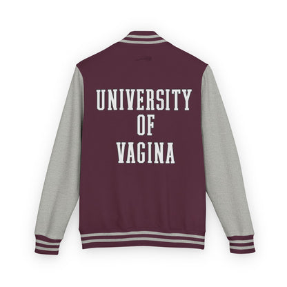 "University of Vagina" Letterman Jacket —  Back Print Collegiate Bomber