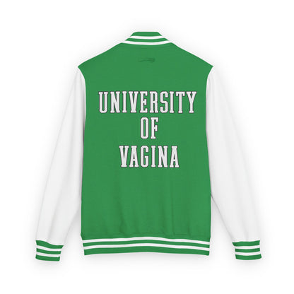 "University of Vagina" Letterman Jacket —  Back Print Collegiate Bomber