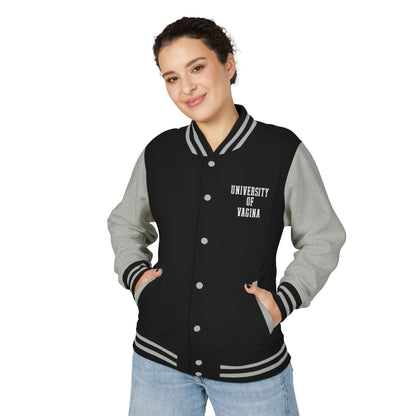 "University of Vagina" Letterman Jacket —  Back Print Collegiate Bomber