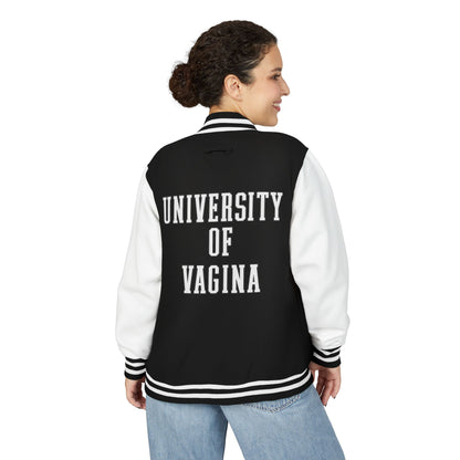 "University of Vagina" Letterman Jacket —  Back Print Collegiate Bomber